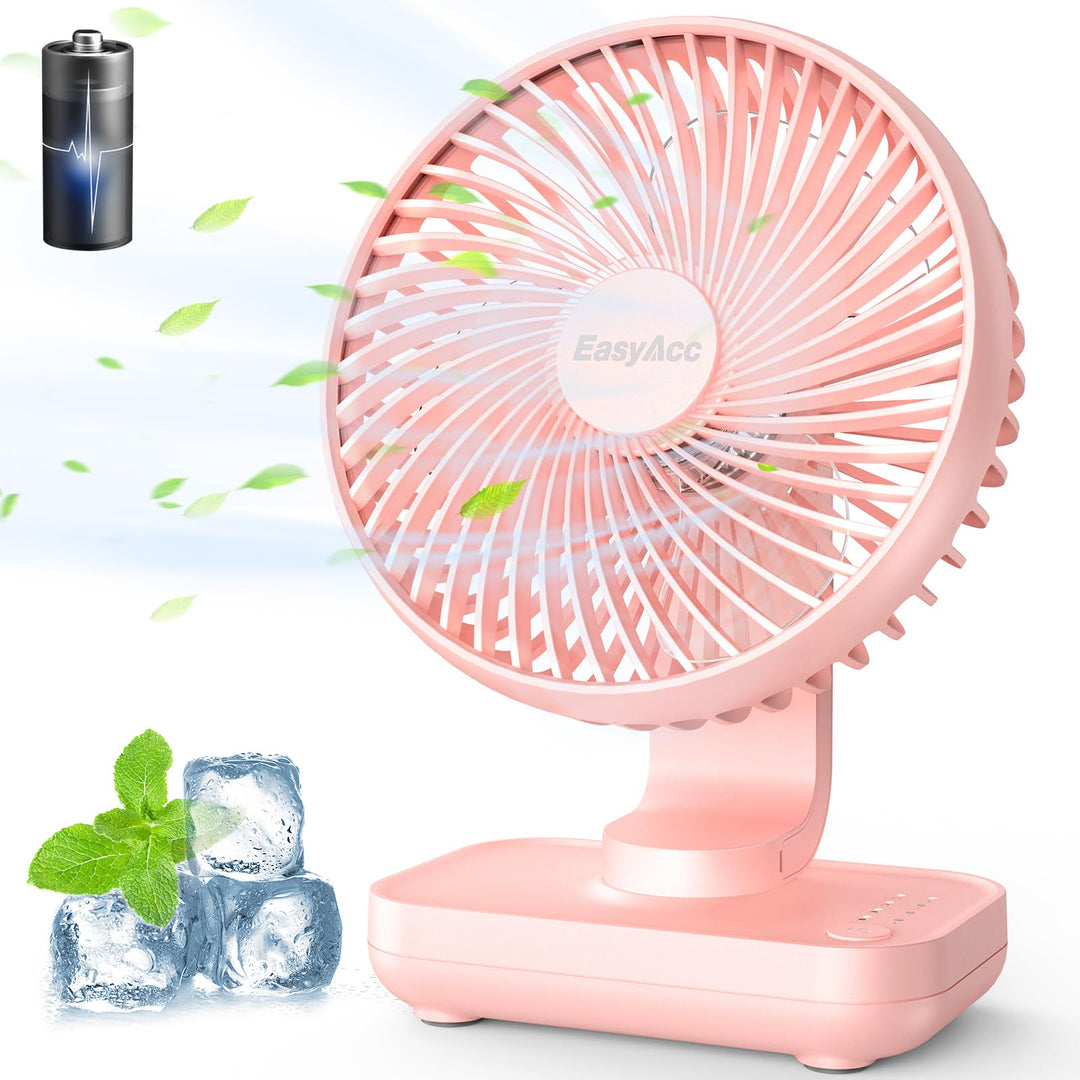 EasyAcc Tischventilator Batterie USB Ventilator 4000 Akku Klein Tragbarer 4 Geschwindigkeiten Ventil