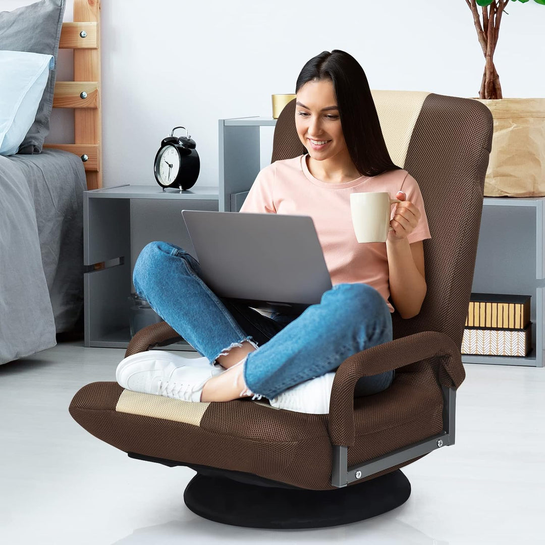 RELAX4LIFE Bodenstuhl Klappbar, Bodensessel mit 7-Fach Verstellbarer Rückenlehne &amp; 360° drehbarem So