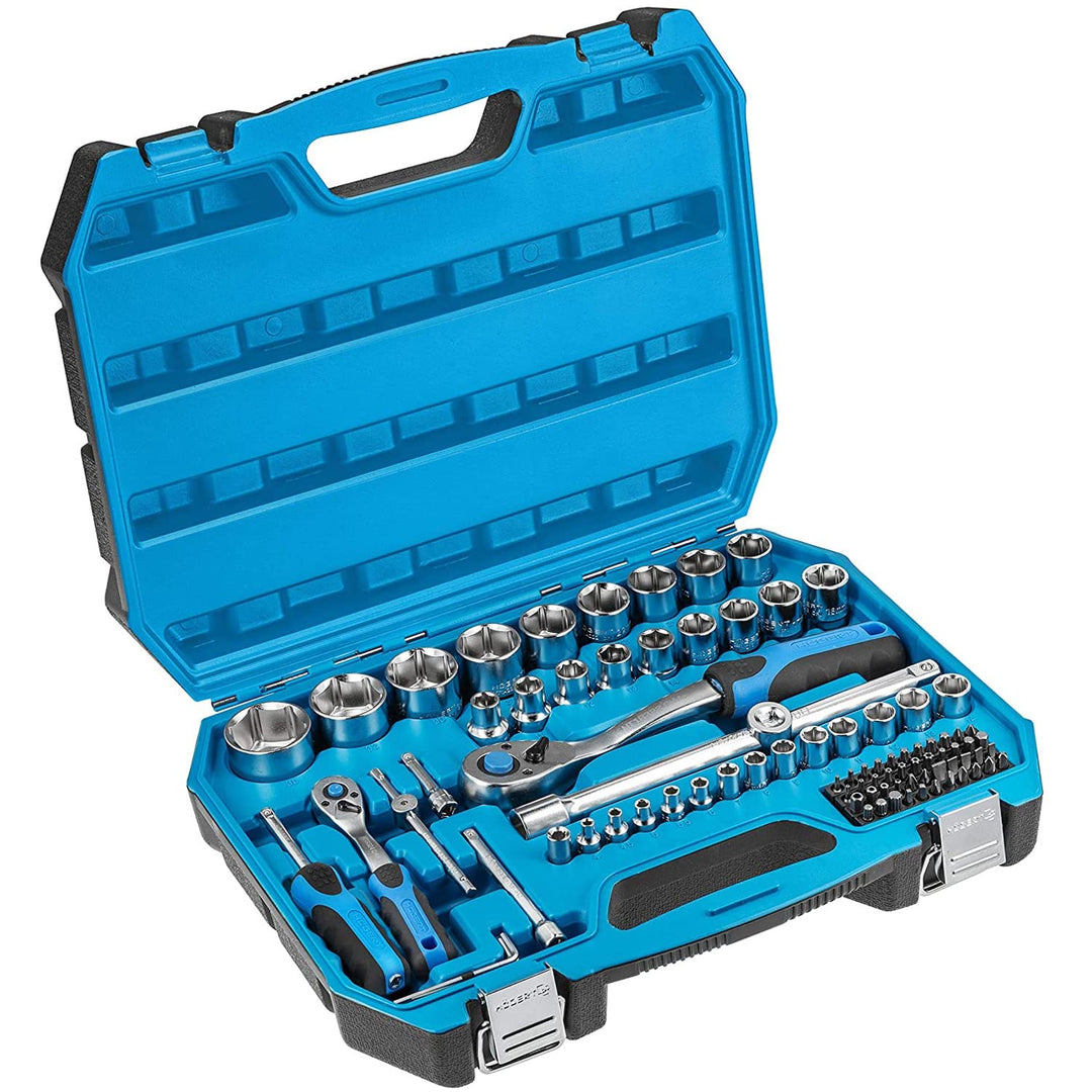 Högert Technik - Werkzeugset I Steckschlüssel, Bits und Zubehör I 1/4” und 1/2” I Legiertem Cr-V-Sta