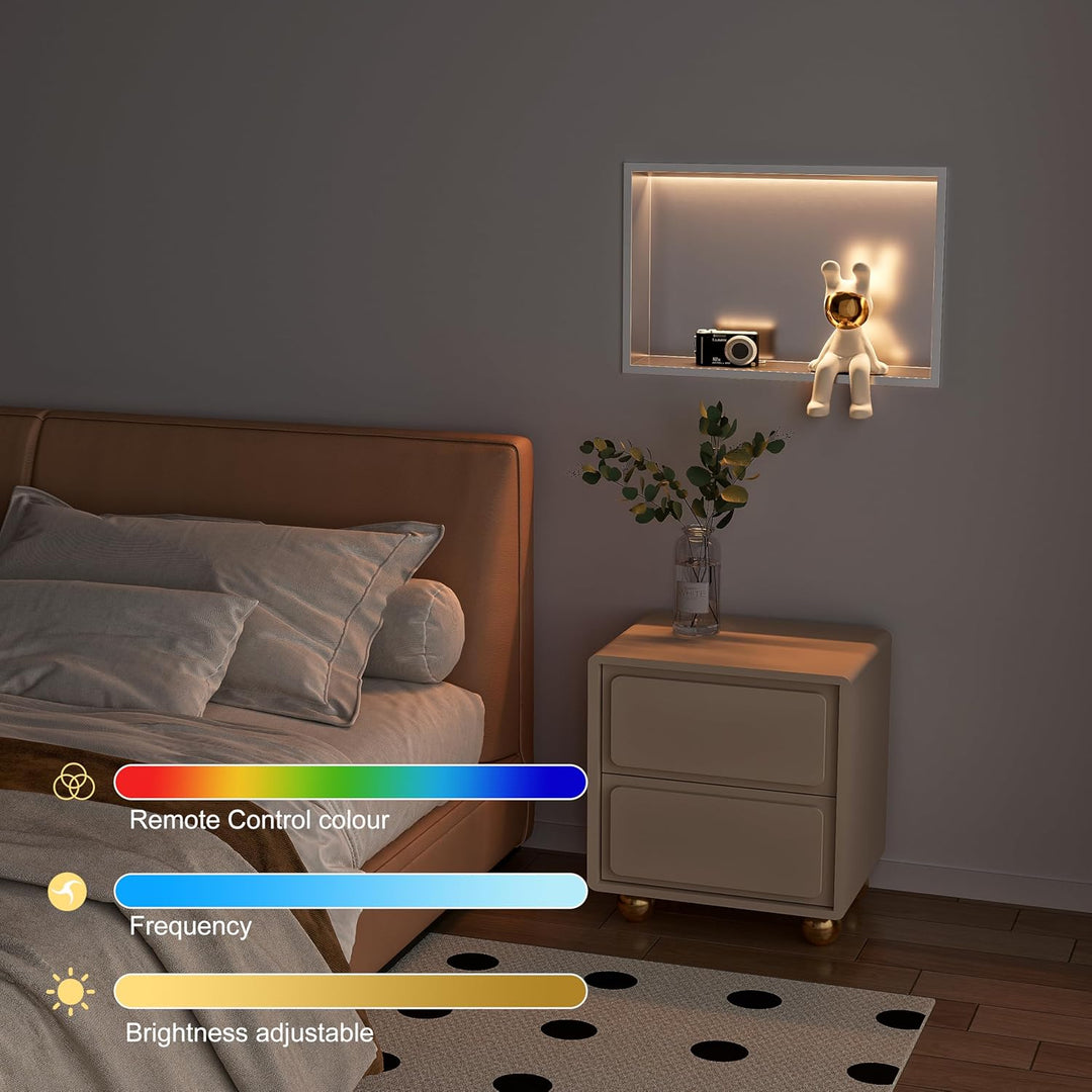 Wandnische Dusche Edelstahl mit RGB LED-Licht, Eingebettete Duschnische Einzelregal Lagerung mit Fer