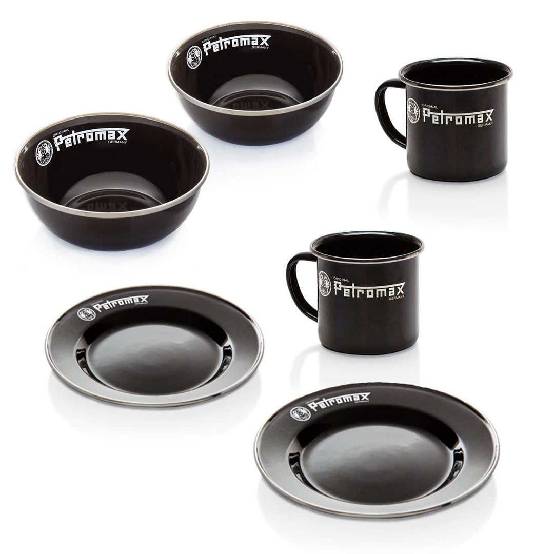 GRILL-EXPERTE Petromax Emaille Geschirrset schwarz - 2 x Teller, 2 x Tasse, 2 x Schale