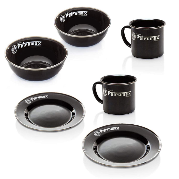 GRILL-EXPERTE Petromax Emaille Geschirrset schwarz - 2 x Teller, 2 x Tasse, 2 x Schale