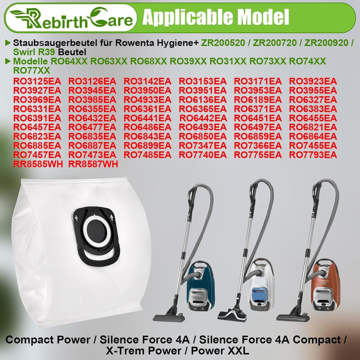 Rebirthcare 10 Stück Staubsaugerbeutel für Rowenta Hygiene+ ZR200520 ZR200720 ZR200920 Staubbeutel B