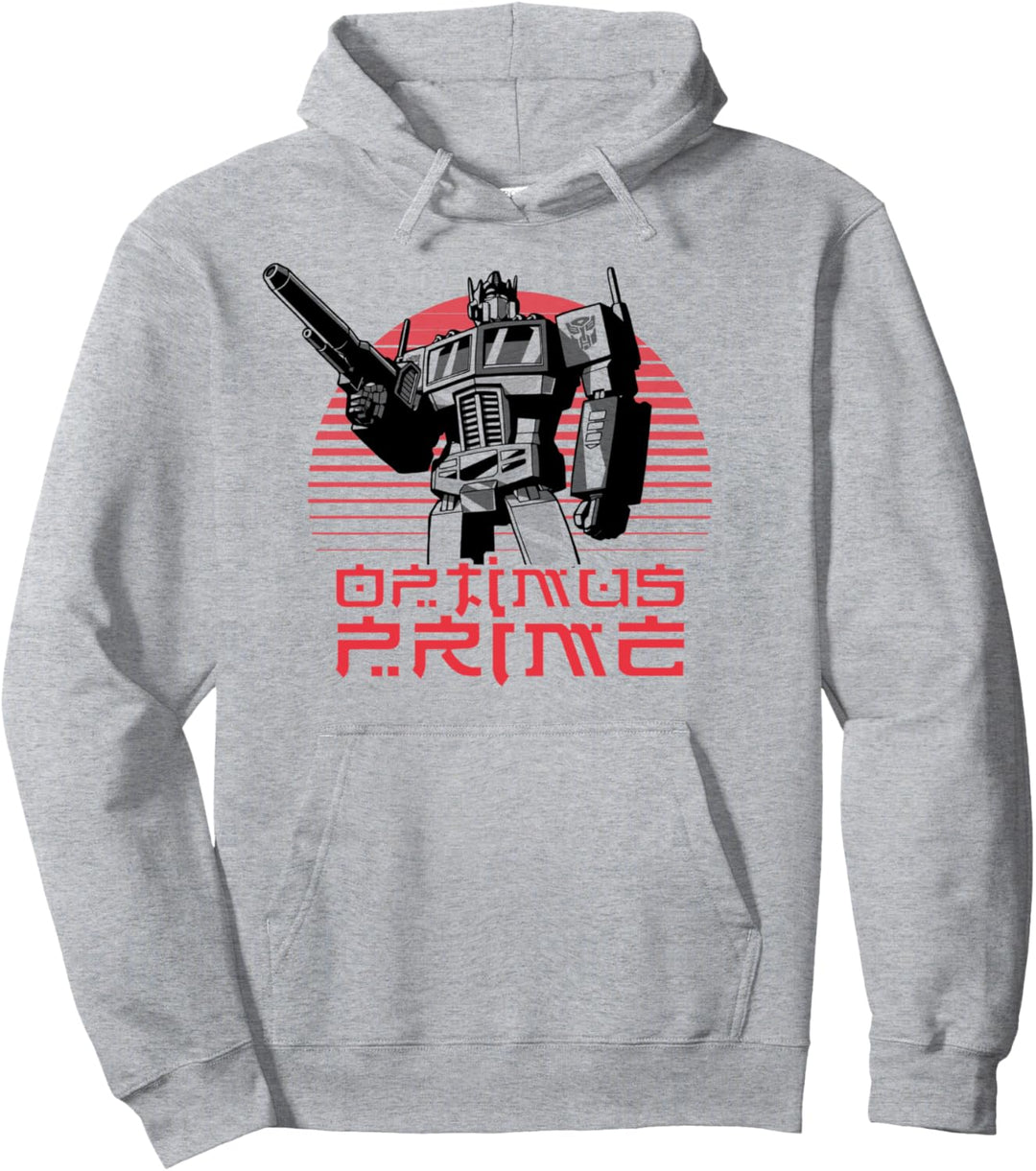 Transformers Optimus Prime Retro Kanji Sunset Portrait Pullover Hoodie
