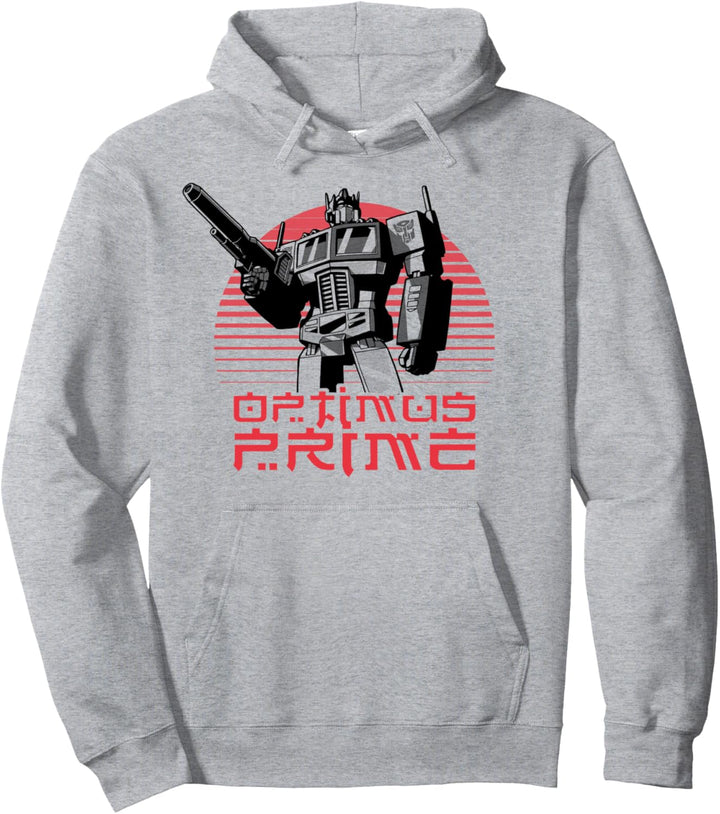 Transformers Optimus Prime Retro Kanji Sunset Portrait Pullover Hoodie