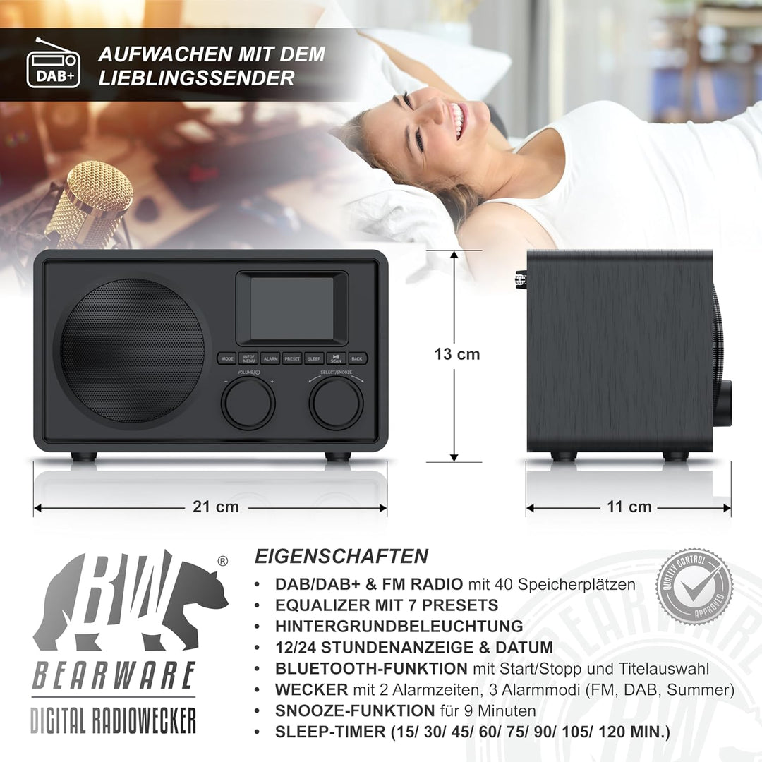 CSL - DAB+ Radio mit TFT Display - Bluetooth DAB Plus Radiowecker – DAB DAB+ FM-Radio – 40 Speicherp