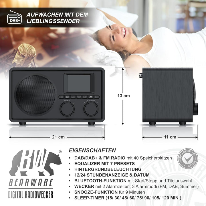 CSL - DAB+ Radio mit TFT Display - Bluetooth DAB Plus Radiowecker – DAB DAB+ FM-Radio – 40 Speicherp