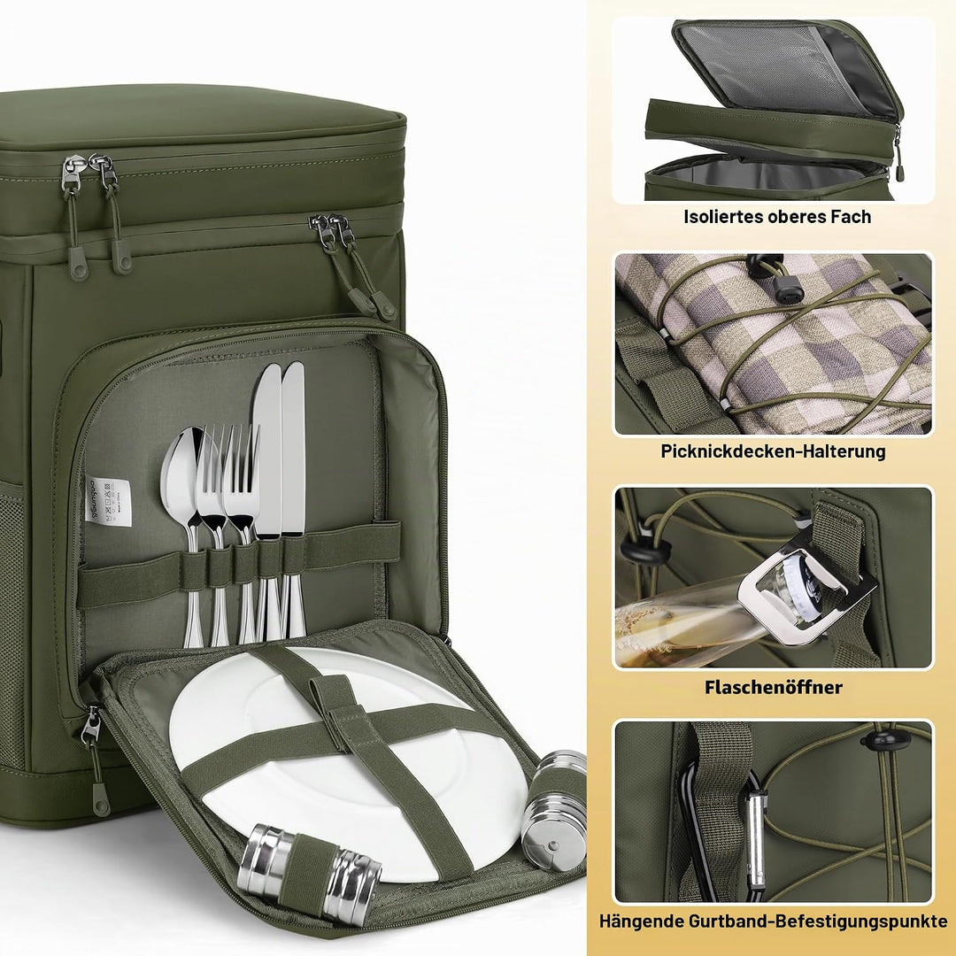Kühlrucksack, 30L Grosse Thermo Kühltasche Rucksack, Wasserdicht Picknickrucksack Gross für Strand,