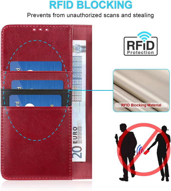 LENSUN Echtleder Hülle für iPhone 14 Pro Max, Handyhülle Echtes Leder [Magnetverschluss][RFID Schutz