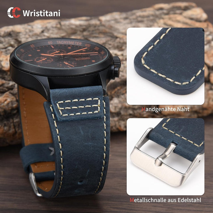 Wristitani Leder Uhrenarmband 22mm 20mm 18mm 19mm 21mm 23mm 24mm 26mm | Kompatibel mit Samsung Galax