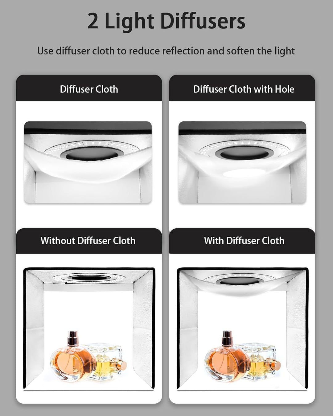 DUCLUS Fotobox, 25x25 cm Fotostudio Set für Produktfotografie, Faltbare Mini Lichtbox mit 96 LEDs, 6