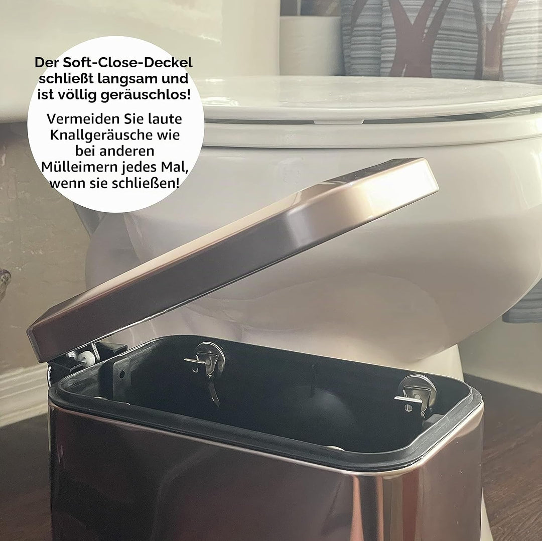 Homie Soft Close, rechteckiger Abfalleimer 5L mit Anti-Bag Slip Liner und Deckel, Verwendung als Min