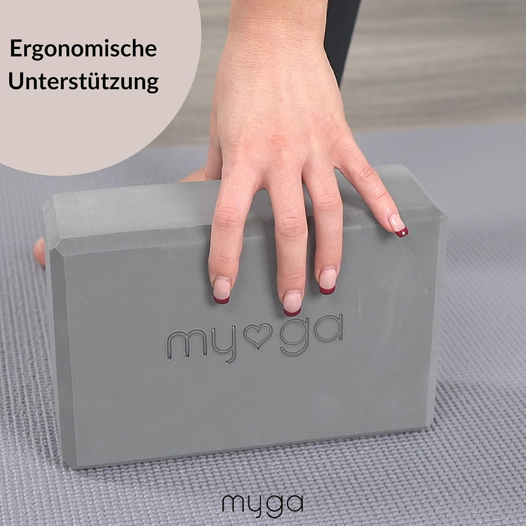 Myga Yoga Zubehör Set | 2 Rutschfeste Blöcke & Verstellbarer Gurt (Grau) | Perfekt für Anfänger & Fo