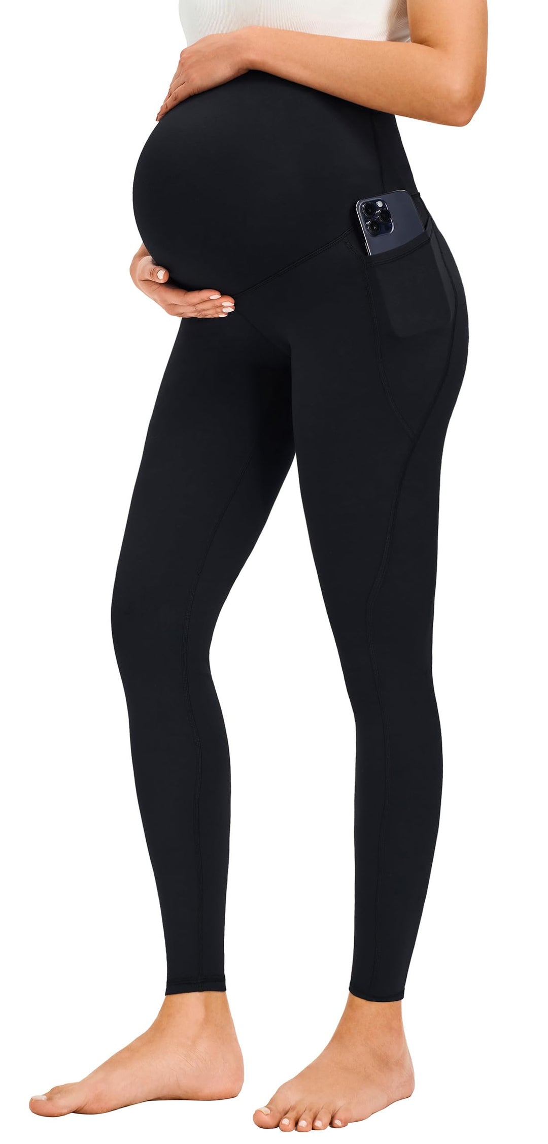 JOYSPELS Umstandsleggings über dem Bauch mit Taschen, Nicht durchsichtig, Workout-Schwangerschafts-L