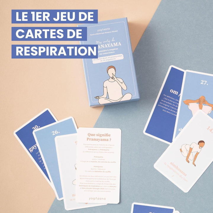 Yogasana Pranayama Kartenspiel, französisches Kartenspiel, 60 Karten – Lerne mit Bewusstsein zu atme