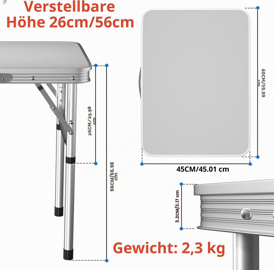 Qimu Klappbarer Campingtisch mit 2 verstellbaren Höhen, leichter Aluminium-Picknicktisch, tragbar, f