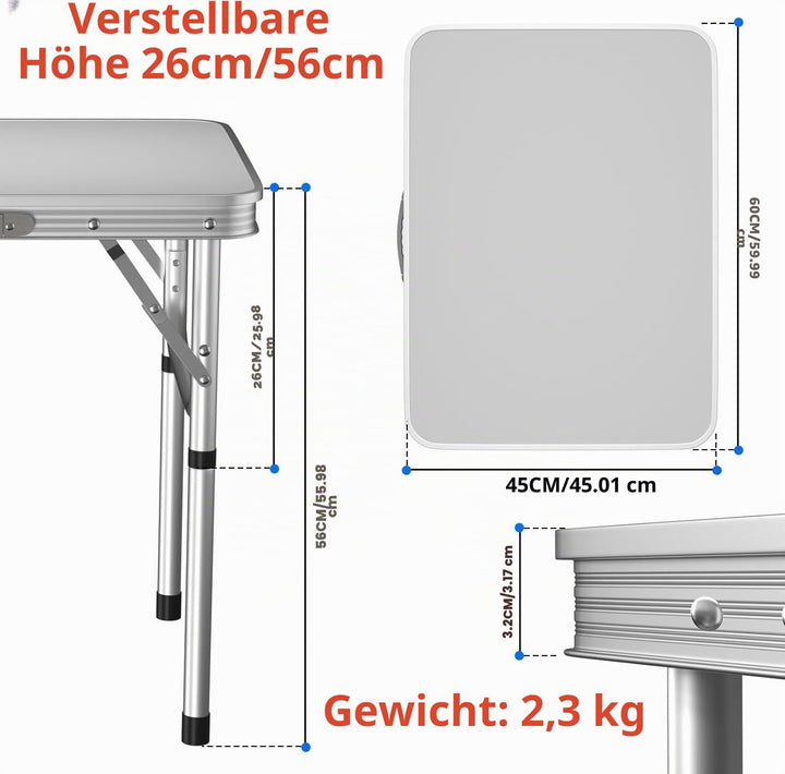 Qimu Klappbarer Campingtisch mit 2 verstellbaren Höhen, leichter Aluminium-Picknicktisch, tragbar, f
