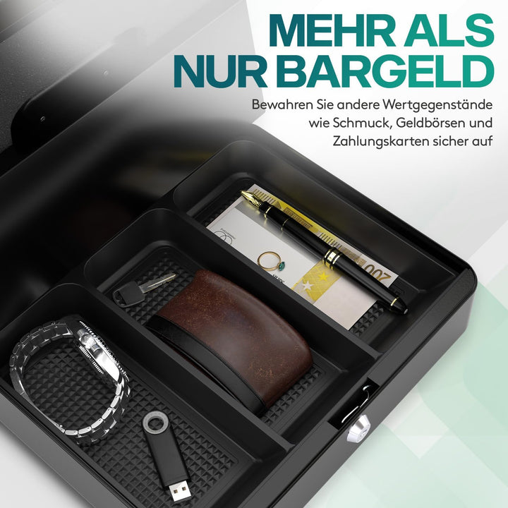 ACROPAQ Geldkassette abschliessbar - Kasse mit Münzzählbrett, Gross 24 x 30 x 9 cm - Abschliessbare