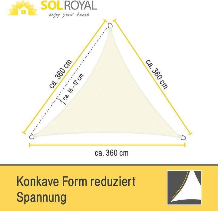 Sol Royal Sonnensegel dreieckig Wasserdicht Terrasse Balkon Garten Pool | 3,6x3,6x3,6m Creme Segeltu