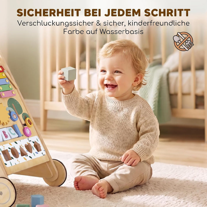AIYAPLAY Baby Lauflernwagen Holz Gehhilfe mit Rädern ab 18 Monaten | Regulierbare Geschwindigkeit, L