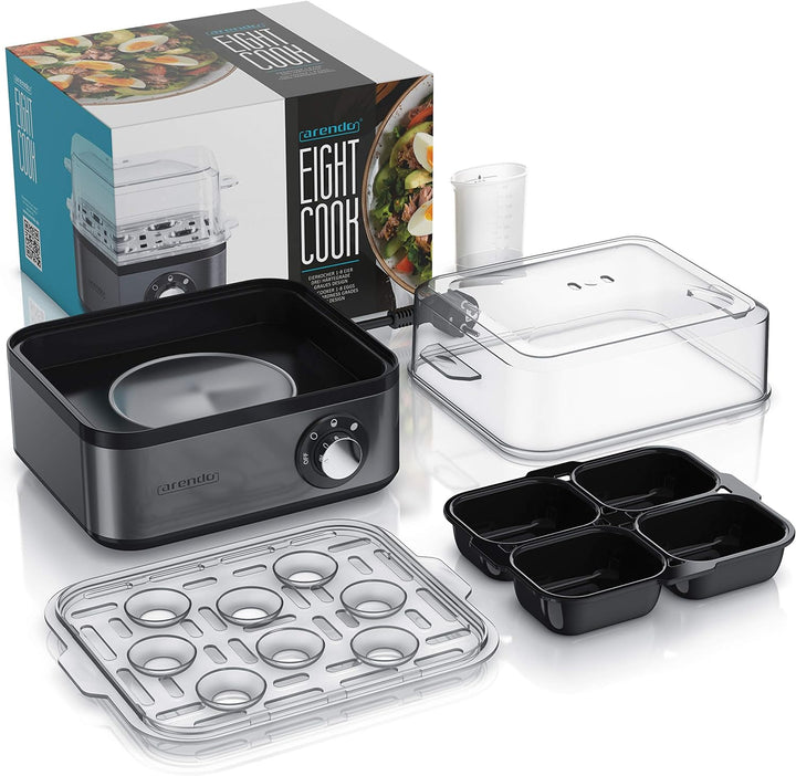 Arendo - Eierkocher Edelstahl für 1 bis 8 Eier - Egg Cooker - 500 W – Kontroll Leuchte – Drehregler