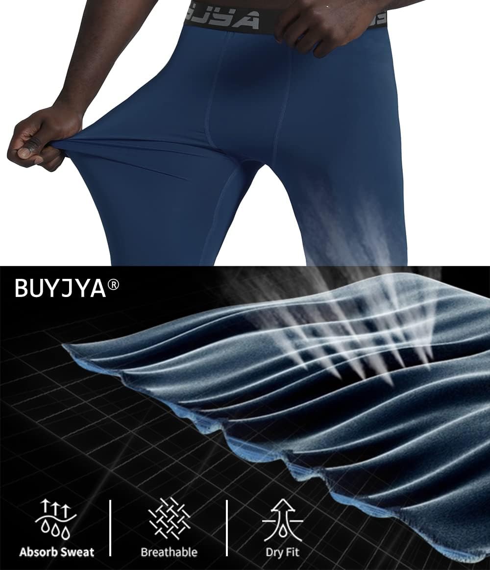 BUYJYA 3er-Pack Kompressionshosen für Herren, Laufhose, Workout-Leggings, sportlich, kühl, trocken,