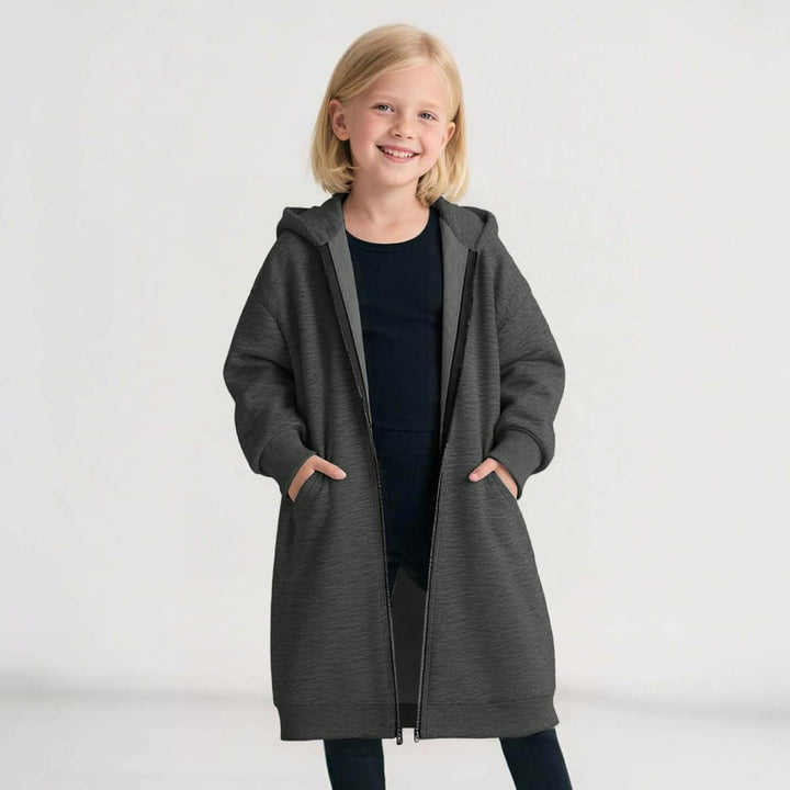 Hoodie Jacke Mädchen mit Reissverschluss Lang Kapuzenpullover Strickjacke Einfarbig Locker Sportjack