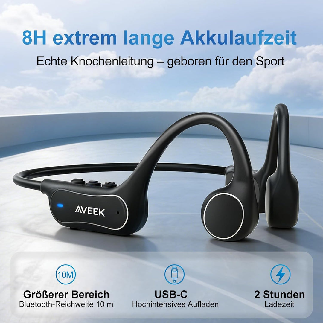 Aveek Knochenschall Kopfhörer Bluetooth 6.0, Open-Ear Kopfhörer mit 8h Akku, Bone Conduction Headpho