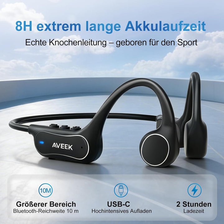 Aveek Knochenschall Kopfhörer Bluetooth 6.0, Open-Ear Kopfhörer mit 8h Akku, Bone Conduction Headpho