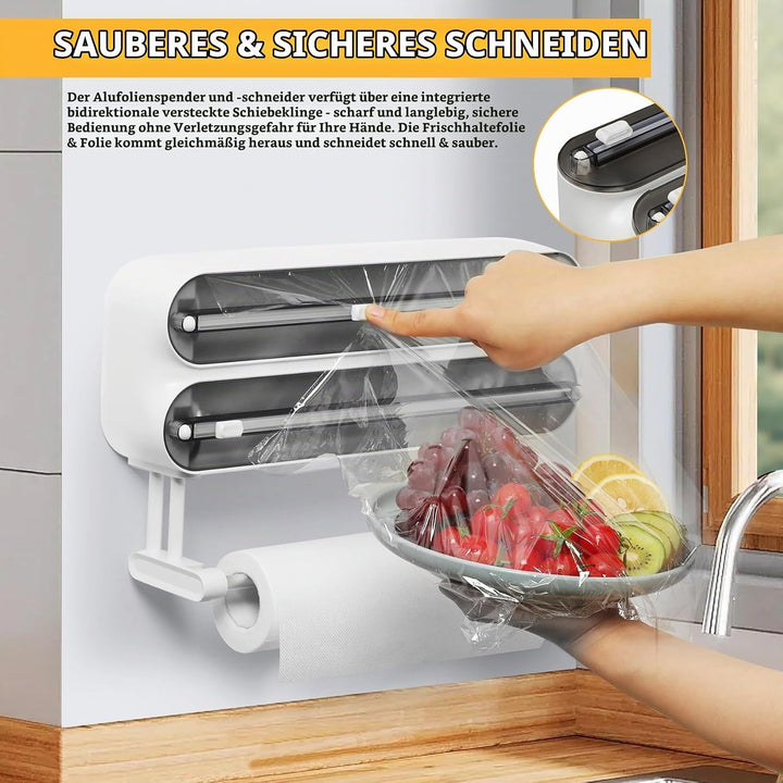 3-in-1 Frischhaltefolienspender mit Küchenrollenhalter - Platzsparender Wandrollenhalter, magnetisch