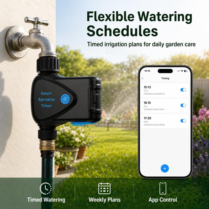 WLAN Bewässerungscomputer mit App Steuerung, WiFi Bewässerungstimer mit Wasserzähler, ohne Hub, Meng