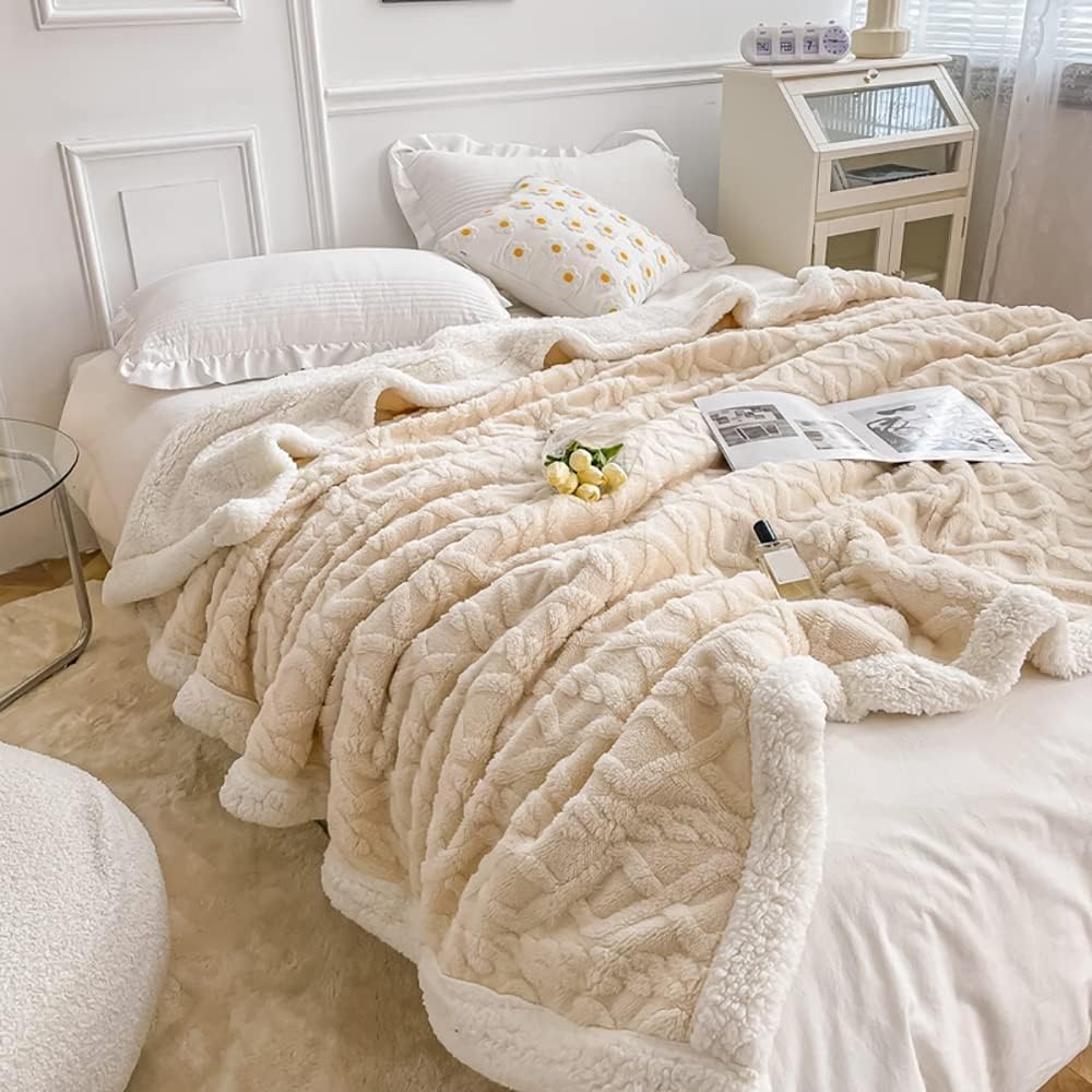 WONGS BEDDING Kuscheldecke 220x240 Flauschig Sherpa Decke, Sofaüberwurf Fleecedecke, Dick Sofadecke