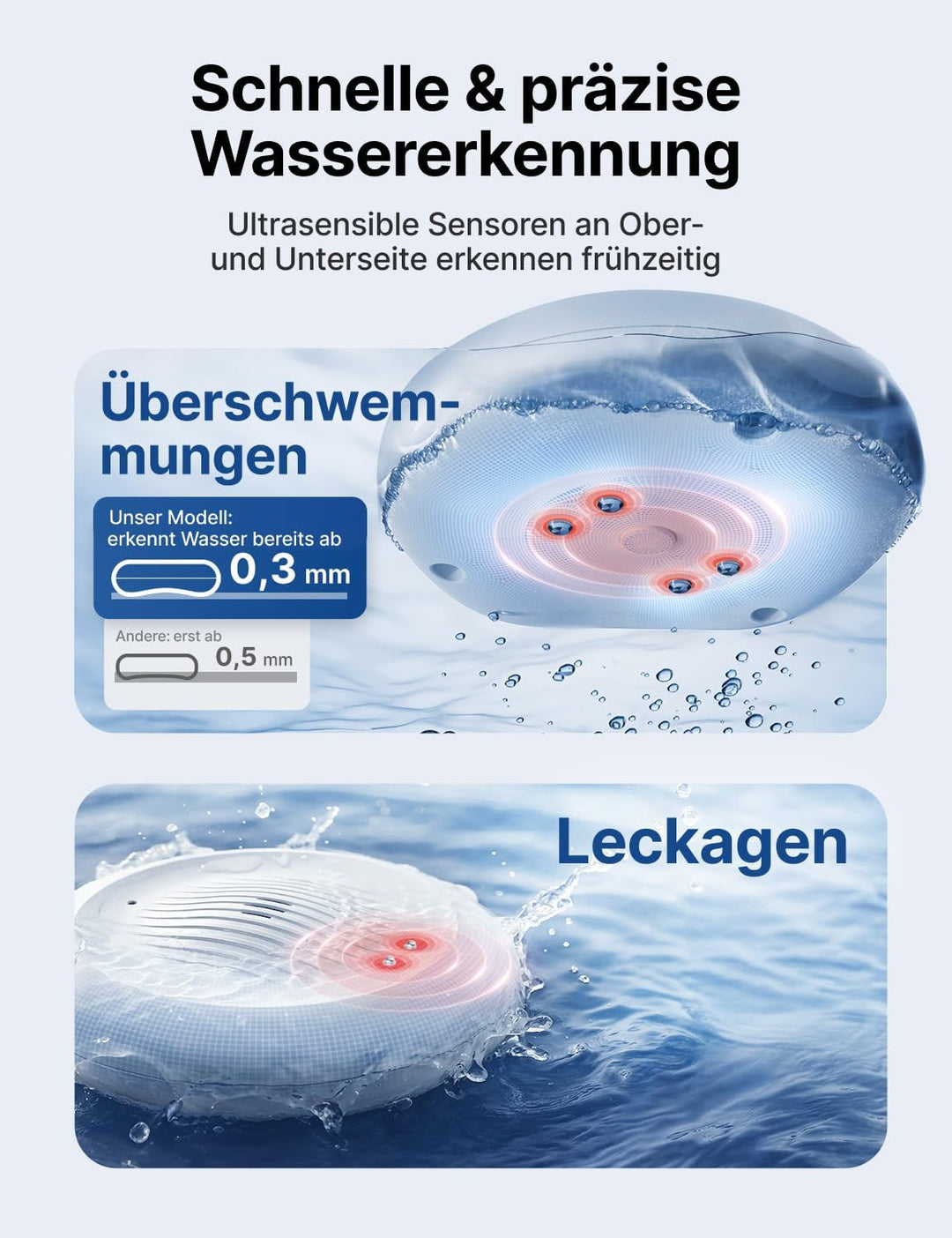 X-Sense 2-in-1 WLAN-Wassermelder mit Frostwarnung, Tieftemperatur-Melder, Smarter Sensor mit App-Ben