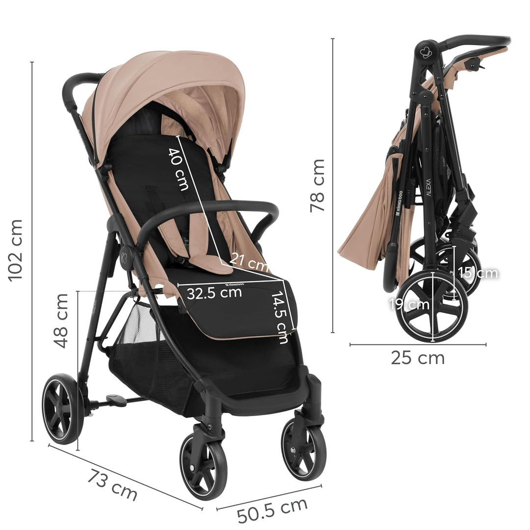 KikkaBoo Kindersportwagen ALEXA, Kinderwagen bis zu 22 kg, leicht, kompakt, einhändiges Falten, vers