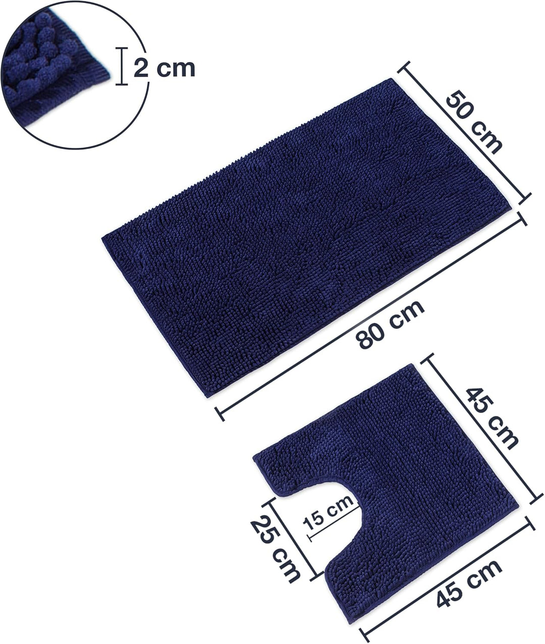 WohnDirect Badematten Set 2 teilig Dunkelblau • WC Vorleger (45x45cm), Badematte (50x80cm) • rutschf