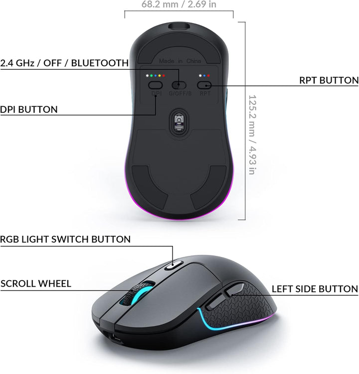 Keychron M3 Kabellose Maus, PAW3395-Sensor mit programmierbarer Makrotaste 26.000 DPI, unterstützt 2