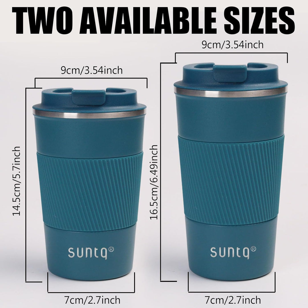 SUNTQ Kaffeebecher to go Thermo aus Edelstahl - Thermobecher mit Gummierte Manschette Doppelwand Iso