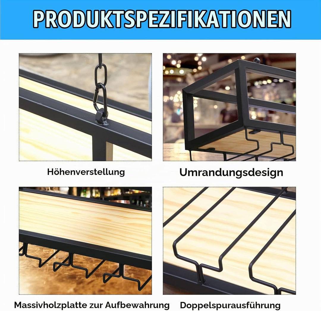 Deckenregal Weinregal mit Glashalter, Hängend Metall Weinflaschenhalter, Industrielle Decke Weinrega