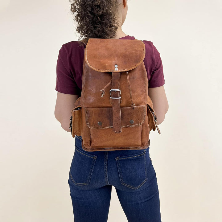 Rucksack aus Leder Gusti Leder ''Bobbie 15 Schultertasche Unisex M5b, Mittelbraun, 13 Zoll