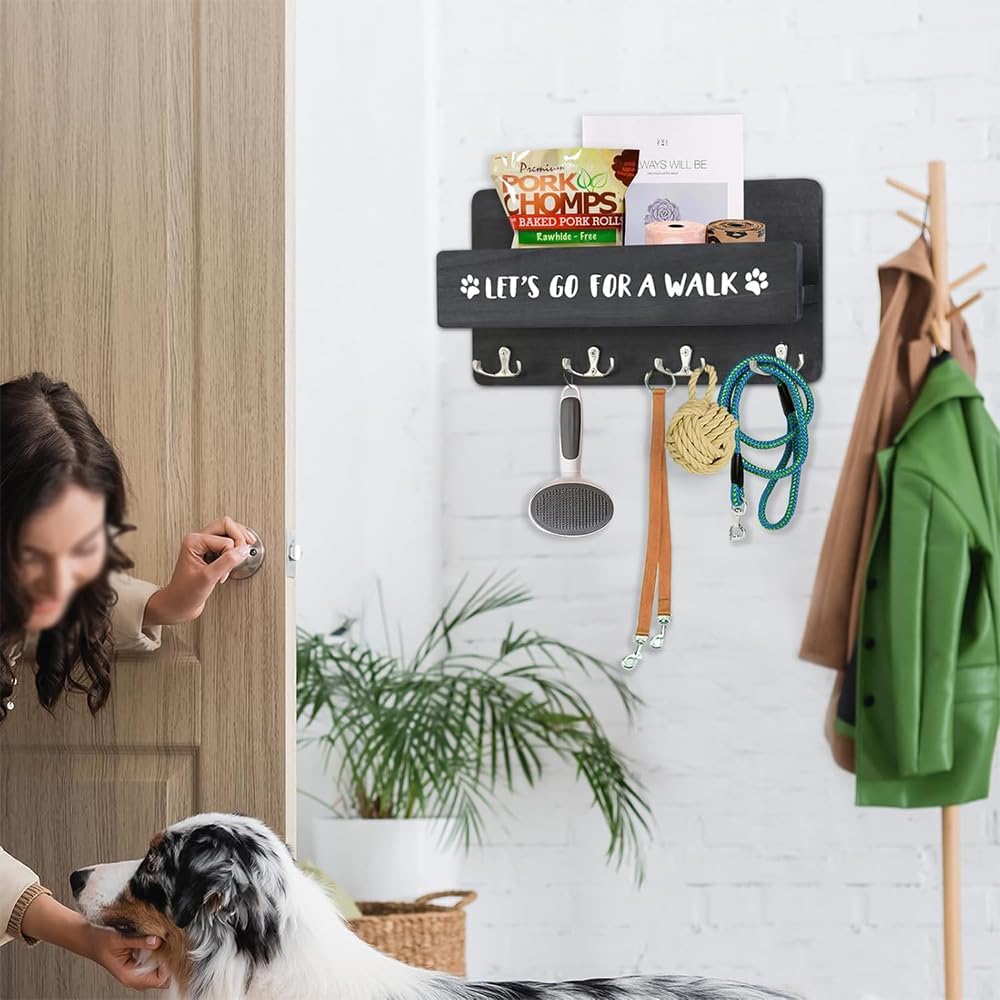 Hundegarderobe mit Ablage, Hundeleinenhalter Wand für Ordnen von Leinen und Zubehör, Wandhaken für H