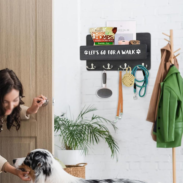 Hundegarderobe mit Ablage, Hundeleinenhalter Wand für Ordnen von Leinen und Zubehör, Wandhaken für H