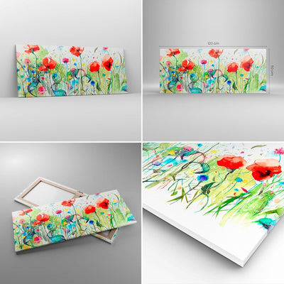 Wandbilder Dekoration Wohnzimmer Blumen Wiese Blatt Natur Panorama Bilder auf Leinwand 120x50cm Lein