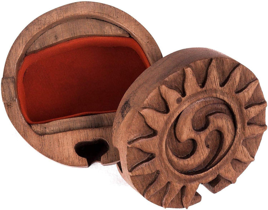 Windalf Schmuckdose RAYA Ø 9 cm Keltische Triskele Schmuckschatulle Handarbeit aus Holz