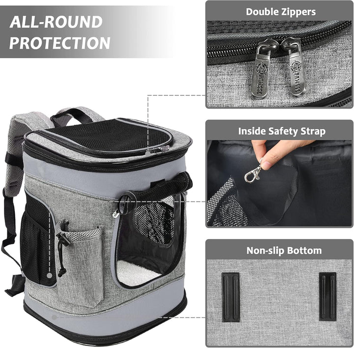 Katzenrucksack Hunderucksack bis 6.8KG, Faltbare Haustier Tragetasche mit Innerer Sicherheitsleine u