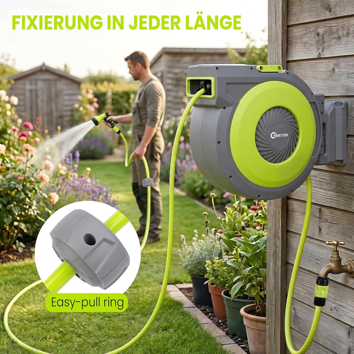 Wand-Schlauchbox, Schlauchtrommel Wasser 30m+2m, 180° Schwenkbar Automatischer Gartenschlauch tromme