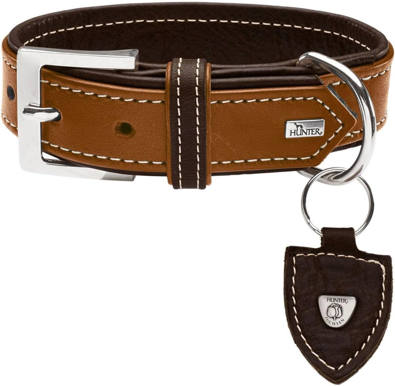 HUNTER TARA Hundehalsband, Leder, Juchtenleder, belastbar, witterungsbeständig, 50 (S-M), cognac/dun