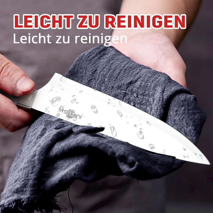 Messerset mit Messerhalter, Küchenmesser Set, 6-teilig Profi Messerset mit Block, Edelstahl Messer S
