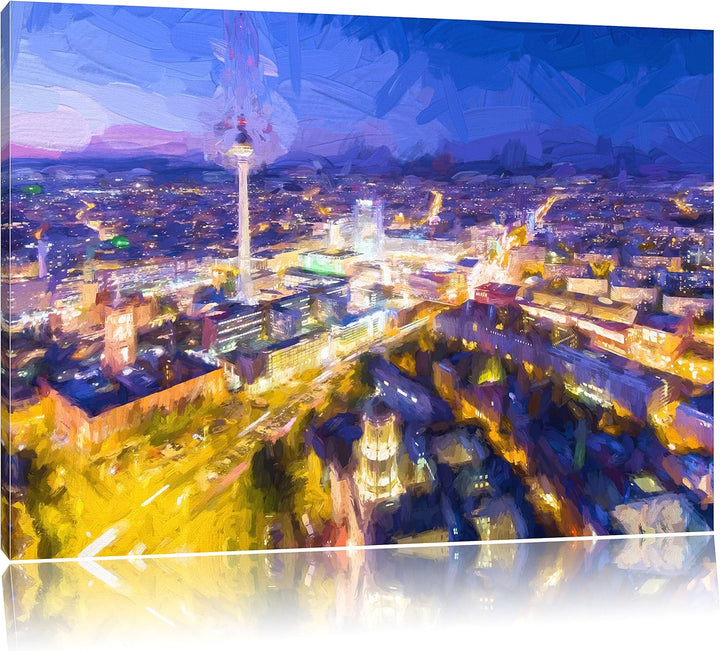 Pixxprint Berlin City Panorama Kunst / 100x70cm Leinwandbild bespannt auf Holzrahmen/Wandbild Kunstd