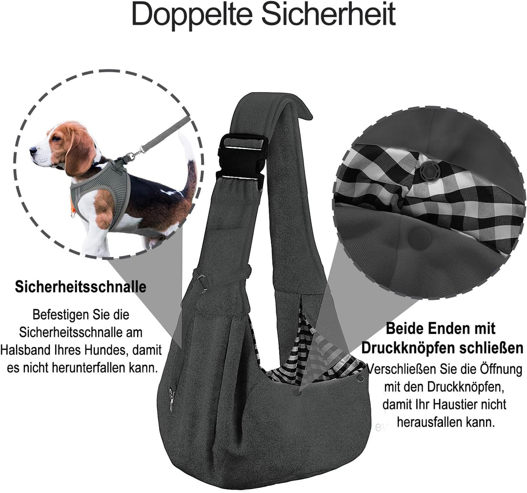 PETLOFT Tragetuch Hund, Reversibel Kleine Hundetrage, Einstellbar Pet Tragetuch, Freisprecheinrichtu