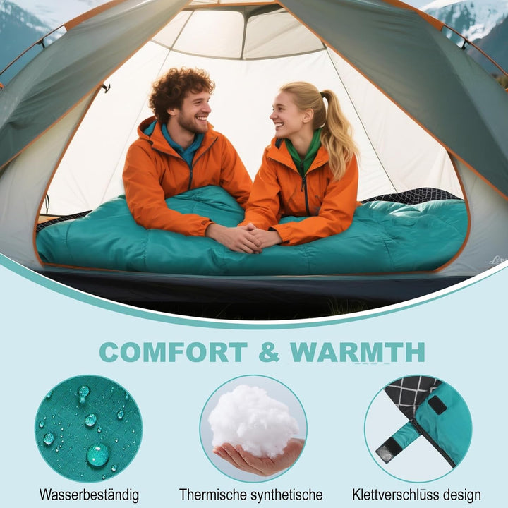 Baumwollflanell-Doppelschlafsack für Camping, Wandern oder Wandern. Queen Size 2 Person wasserdichte